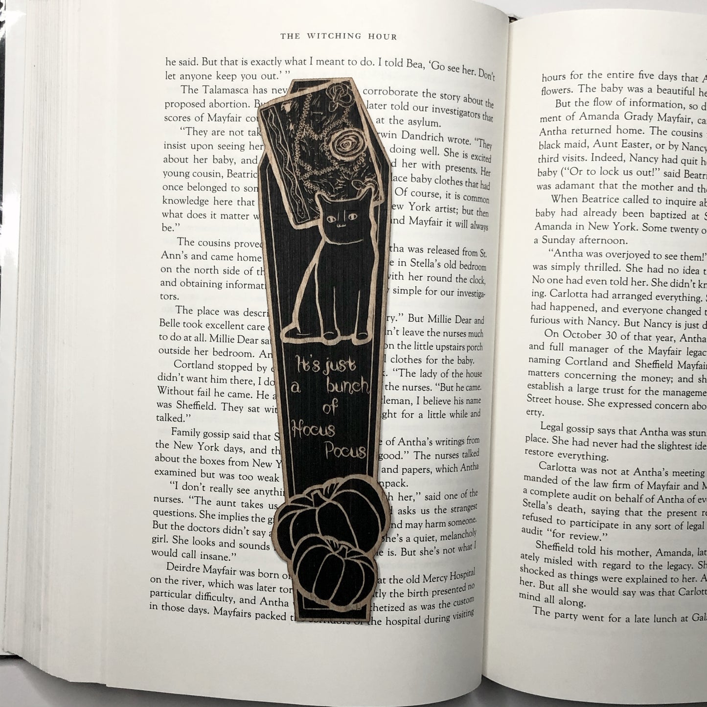 Spell Book and Black Cat Wooden Bookmark