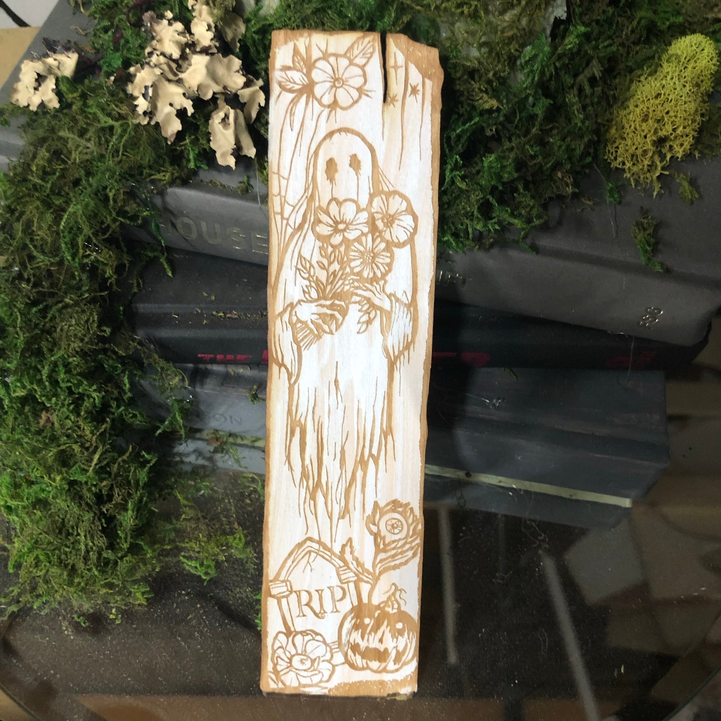 Ghost Flowers Wooden Bookmark