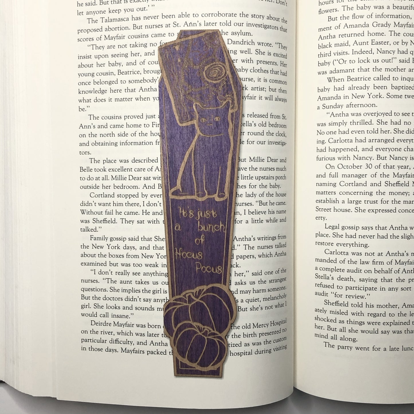 Spell Book and Black Cat Wooden Bookmark