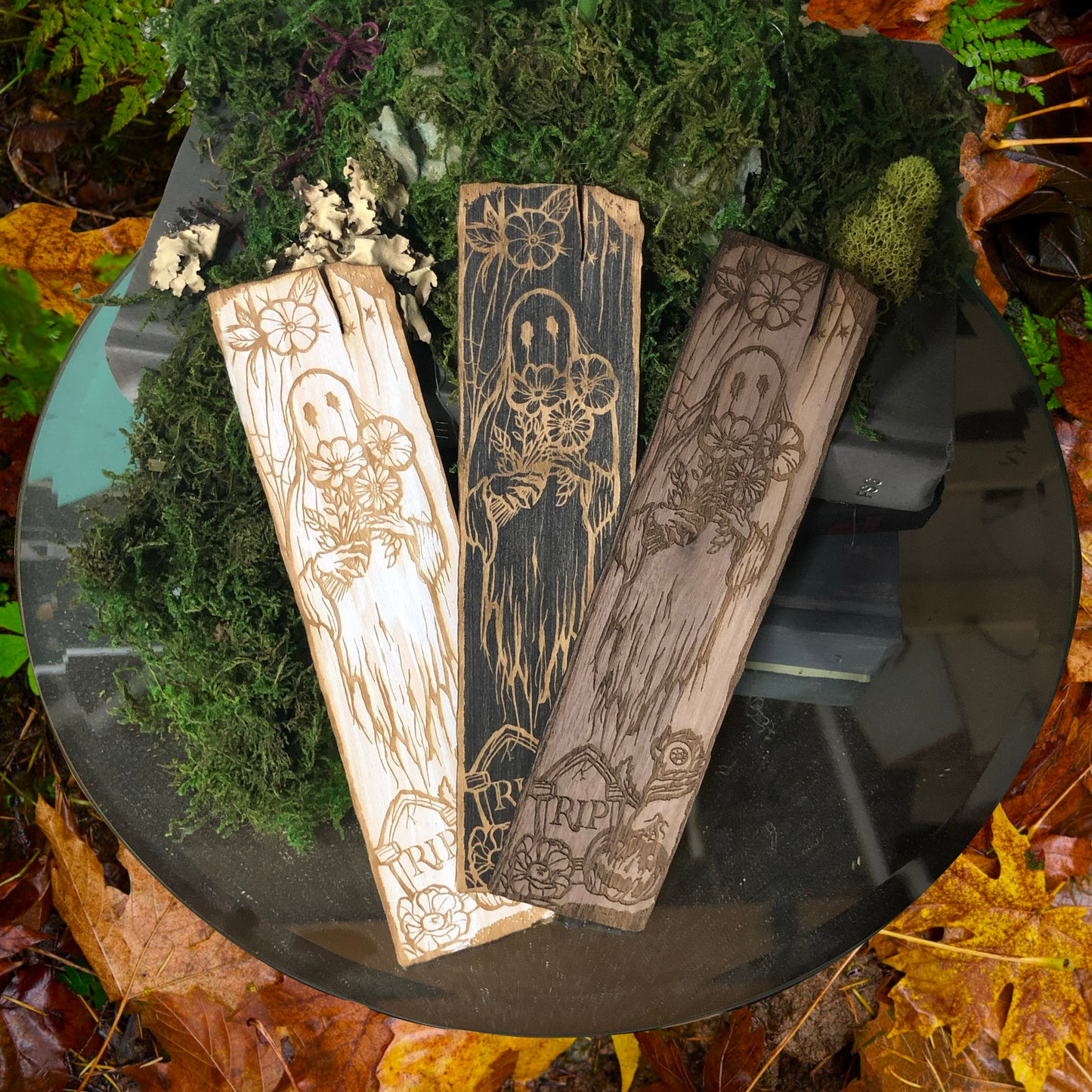 Ghost Flowers Wooden Bookmark