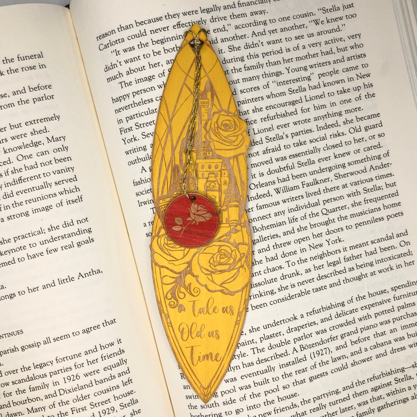 Beast's Castle Wooden Bookmark with Rose Tassle