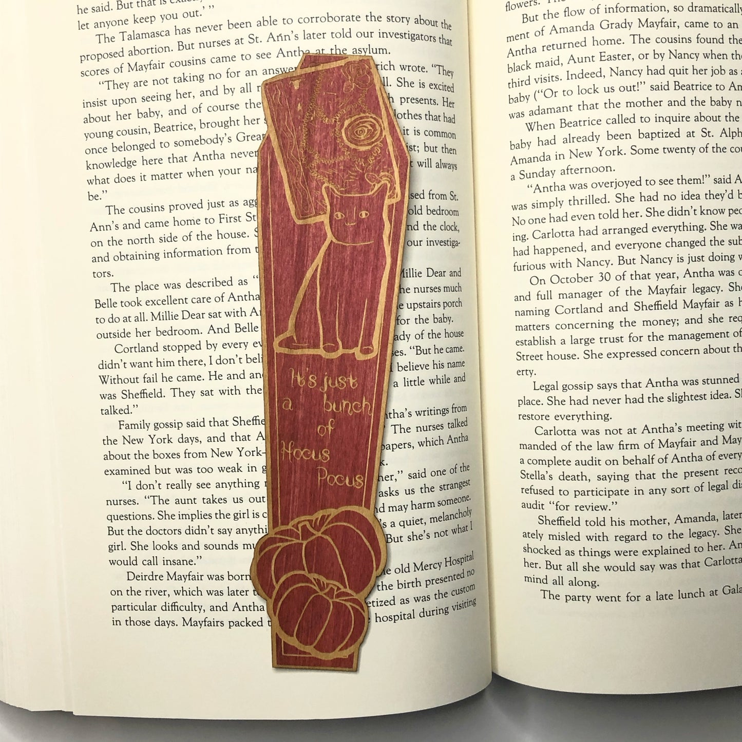 Spell Book and Black Cat Wooden Bookmark