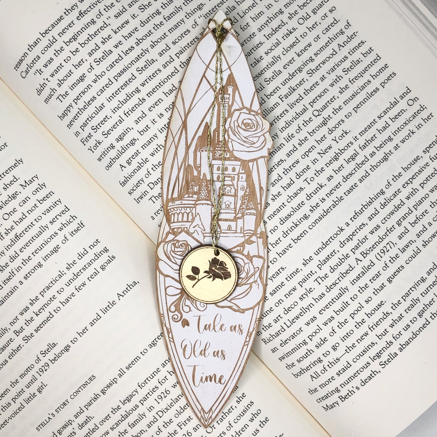 Beast's Castle Wooden Bookmark with Rose Tassle