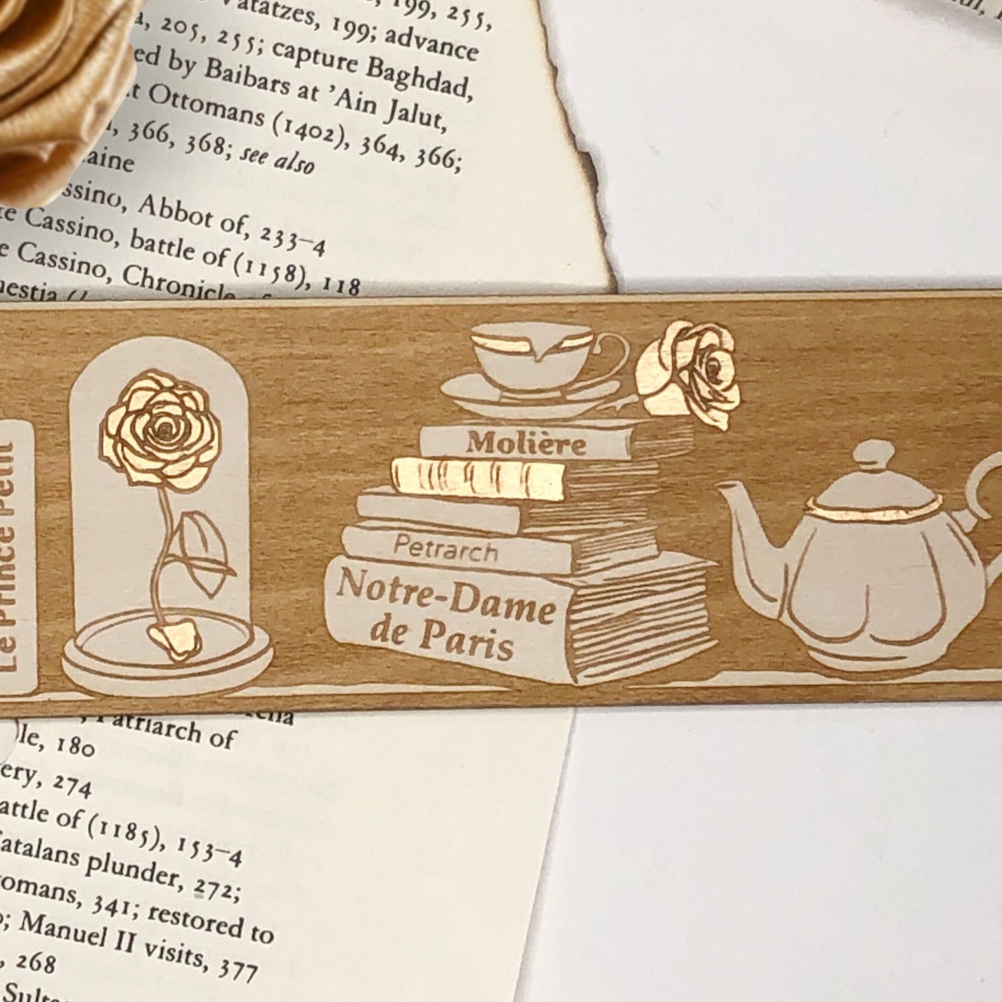 White and Gold Belle's Library Wooden Bookmark