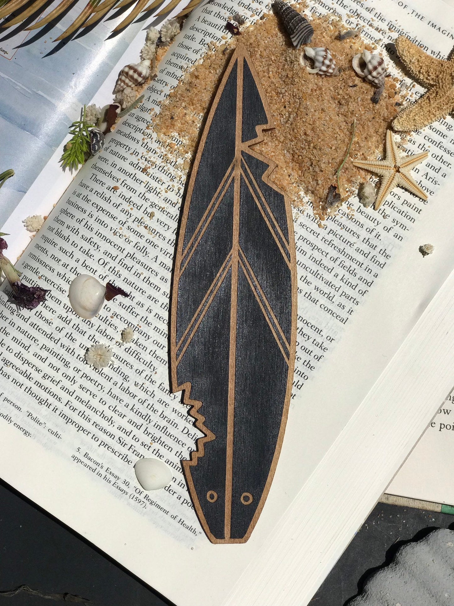 Surfboard Shark Bite Wooden Bookmark