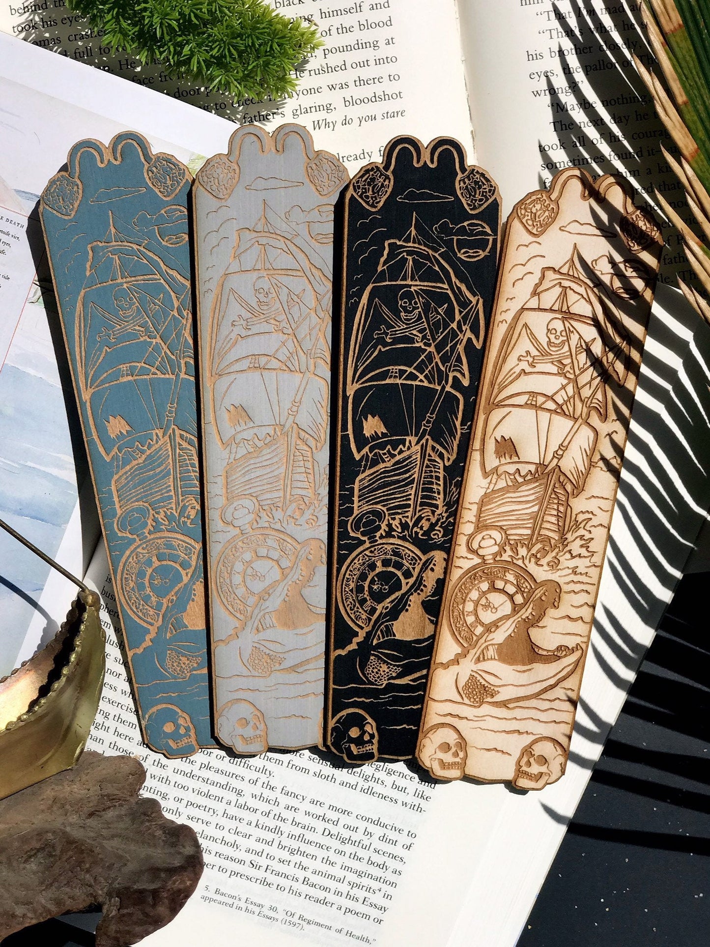 Jolly Roger Pirate Wooden Bookmark