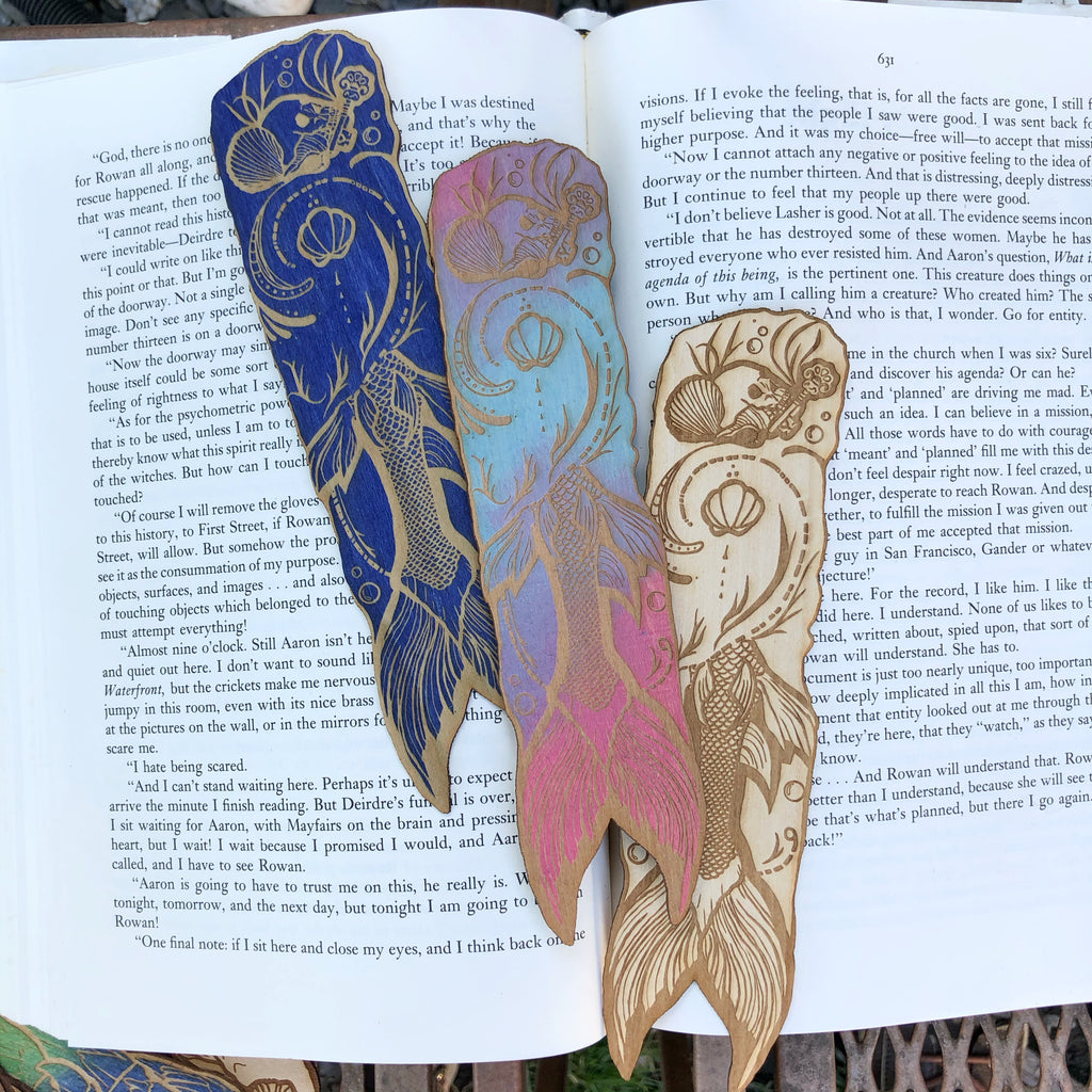 Mermaid Wooden Bookmark | Mermaid Scales Woodmark | Fantasy Bookmark