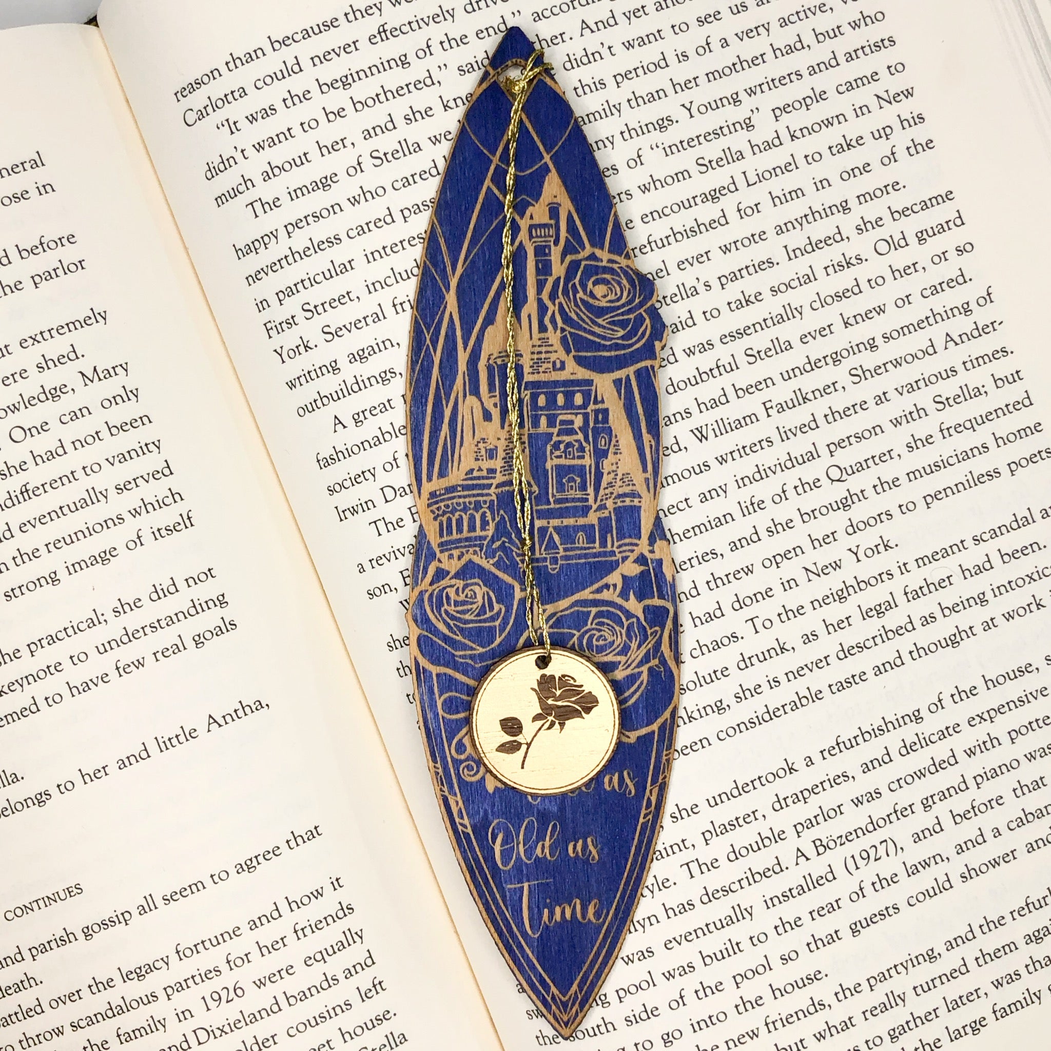 Beast's Castle Wooden Bookmark with Rose Tassle