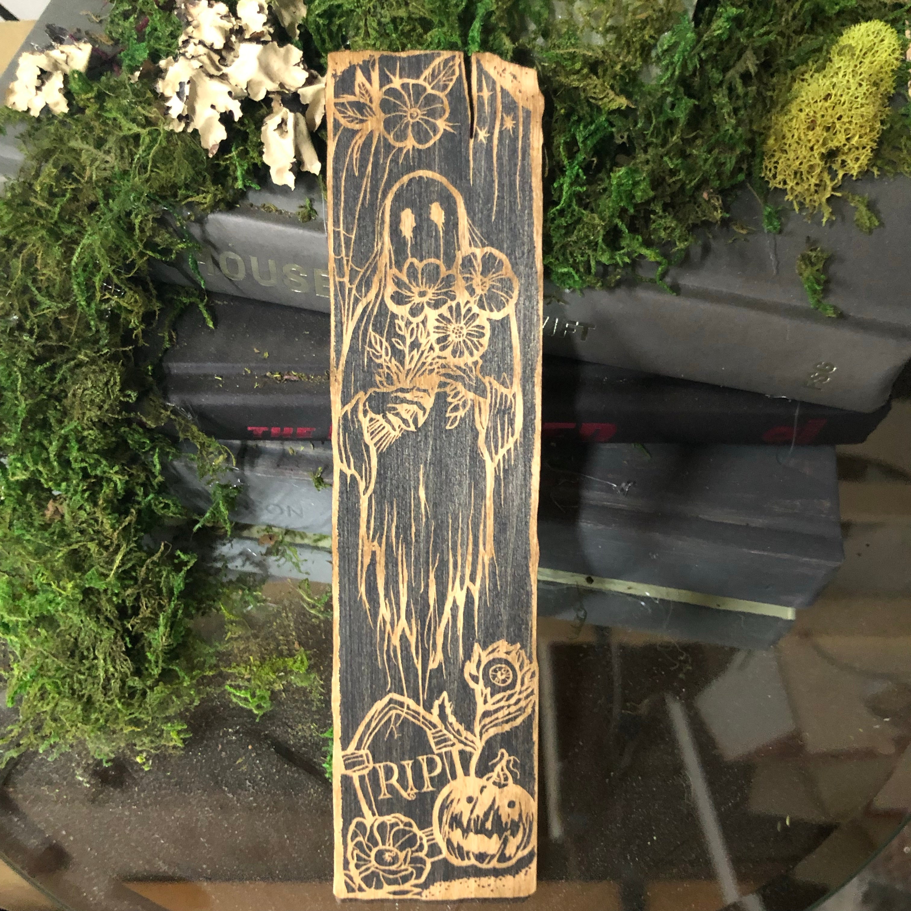 Ghost Flowers Wooden Bookmark