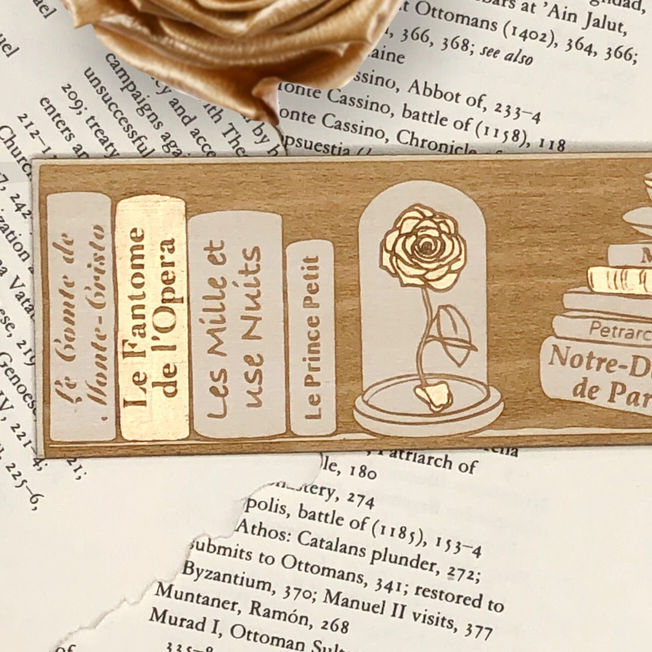 White and Gold Belle's Library Wooden Bookmark