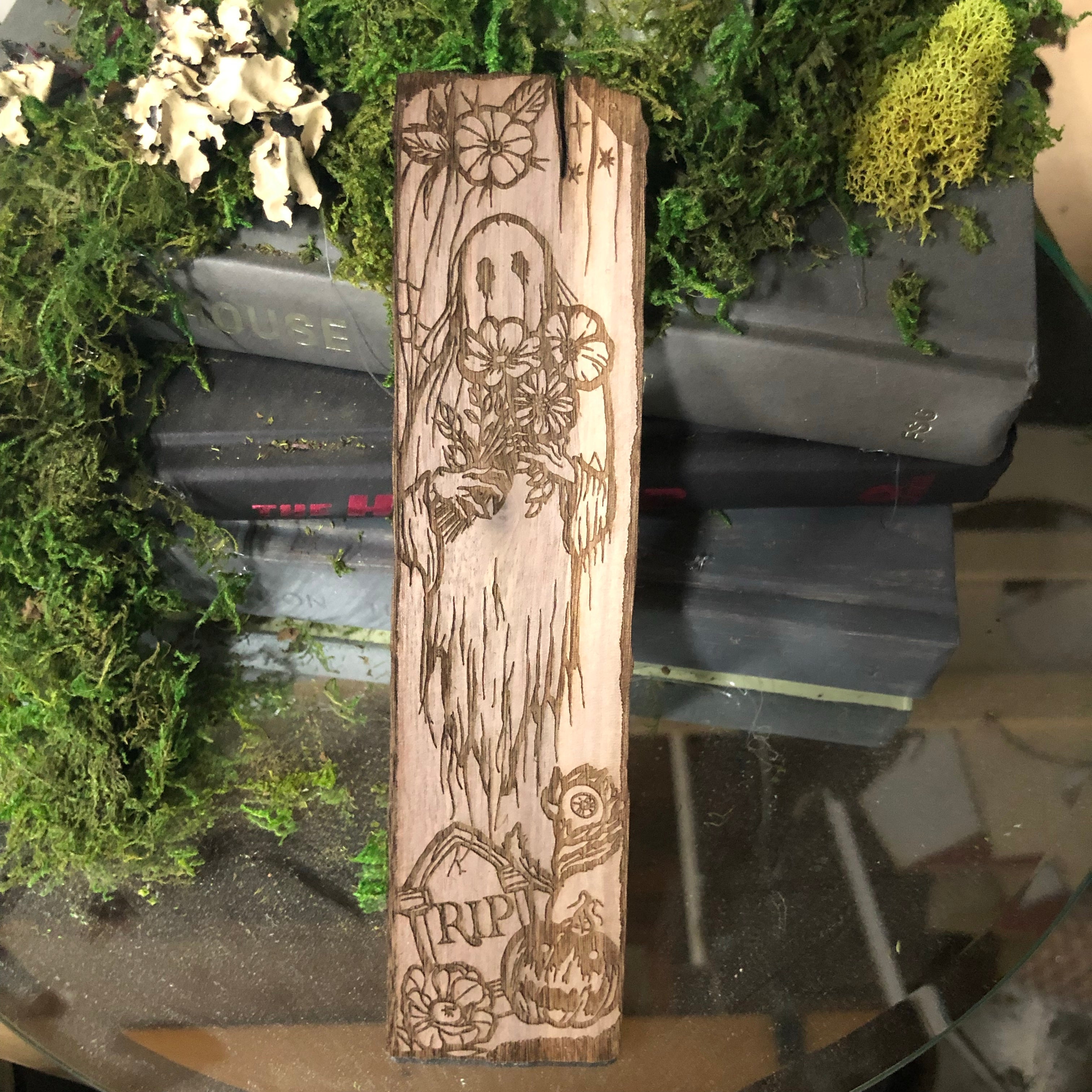 Ghost Flowers Wooden Bookmark