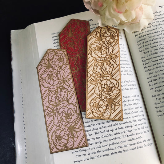 Peony Wooden Bookmark