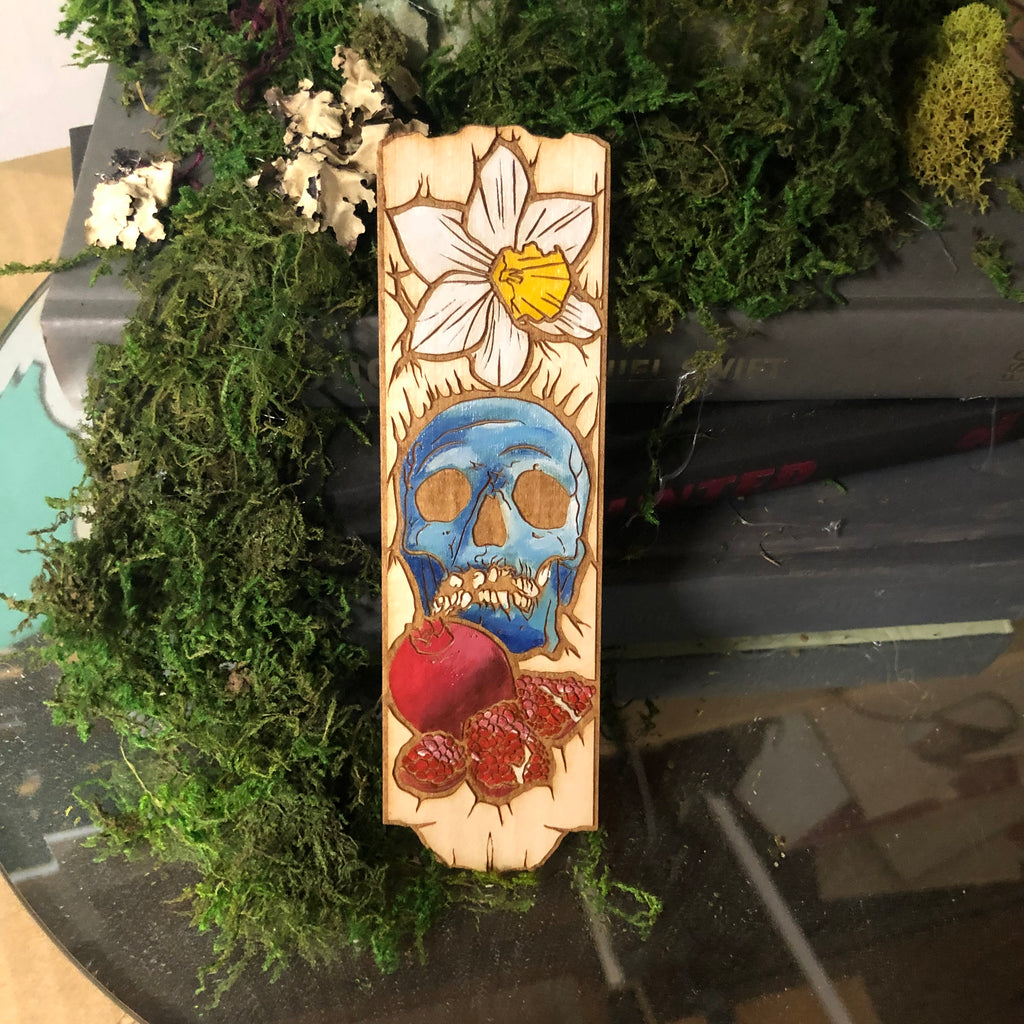Hand-painted Persephone and Hades Wooden Bookmark