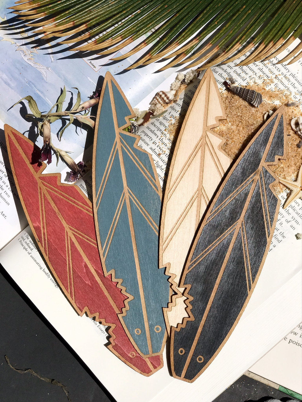 Surfboard Shark Bite Wooden Bookmark