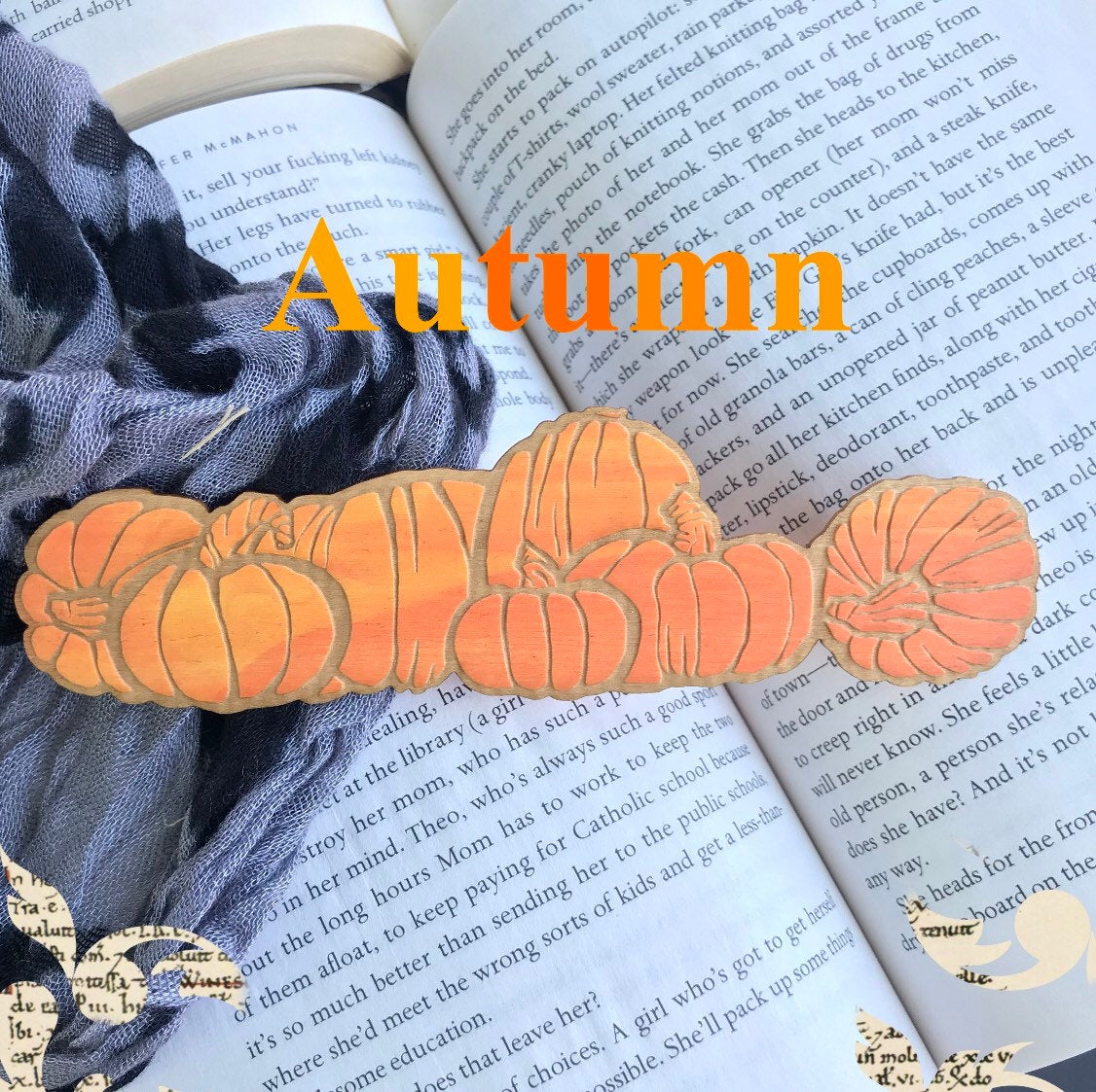 Pumpkin Patch Wooden Bookmark