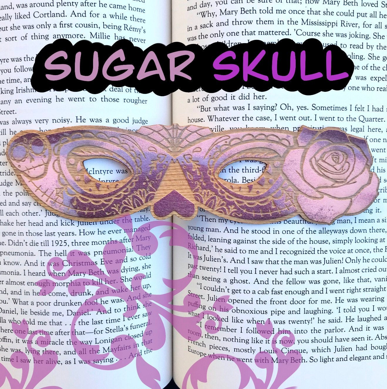 Sugar Skull Masque Wooden Bookmark